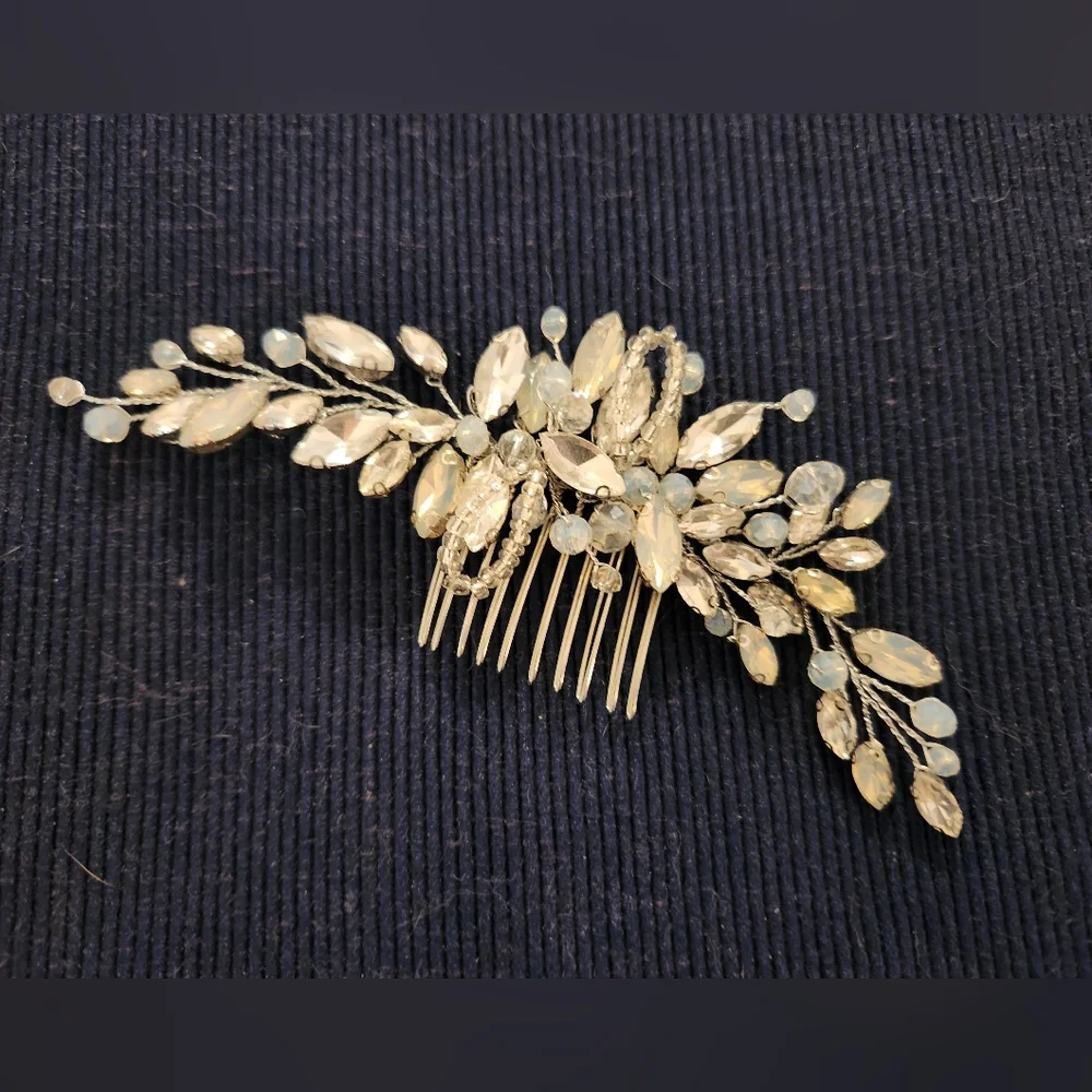 Hair Comb, Rhinestone Opaline Crystal, Beaded, Bridal, Wedding, Bendable